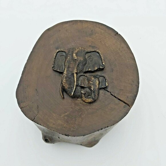 Elephant Dresser Box Wooden Hand Carved Slide Box Mother and Baby Giftware Decor - Picture 2 of 12